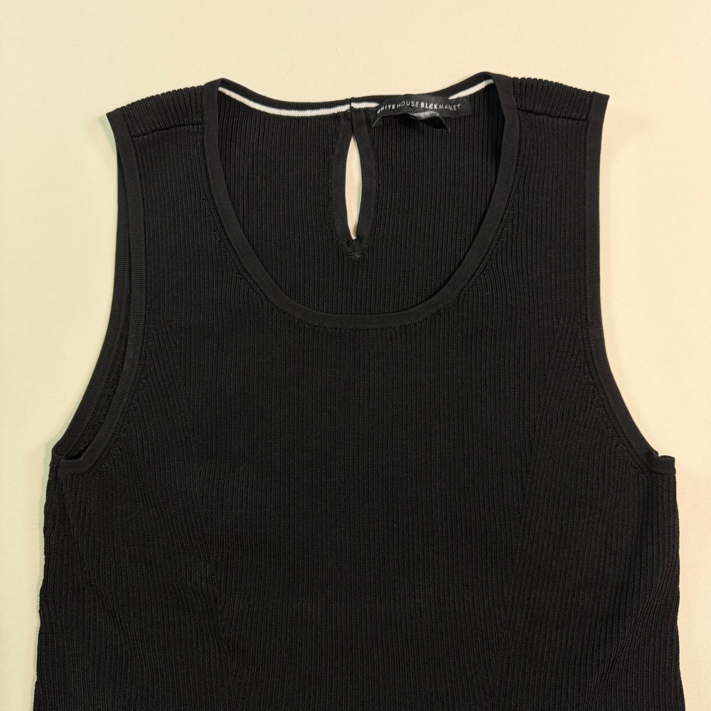 White House Black Market Black Ribbed Keyhole Sleeveless Knit Top Medium 805063 - Picture 3 of 9